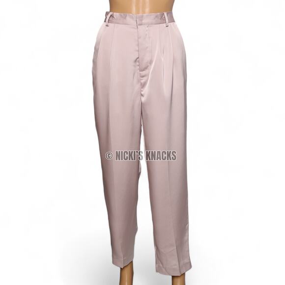 Jason Wu Champagne Satin High Waisted Pleated Front Tapered Dress Pants Size L - Picture 3 of 13